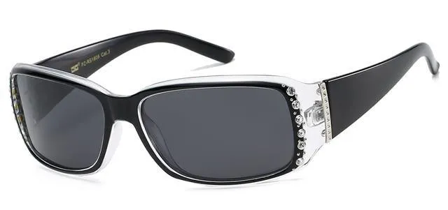 Women's Polarized Rhinestone Sunglasses Elegant Black Wrap Around UV400