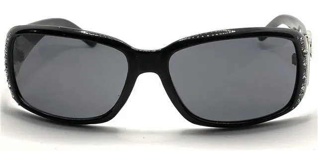Women's Polarized Rhinestone Sunglasses Elegant Black Wrap Around UV400