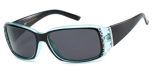 Women's Polarized Rhinestone Sunglasses Elegant Black Wrap Around UV400