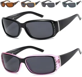 Women's Polarized Rhinestone Sunglasses Elegant Black Wrap Around UV400