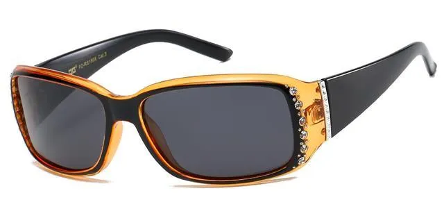 Women's Polarized Rhinestone Sunglasses Elegant Black Wrap Around UV400