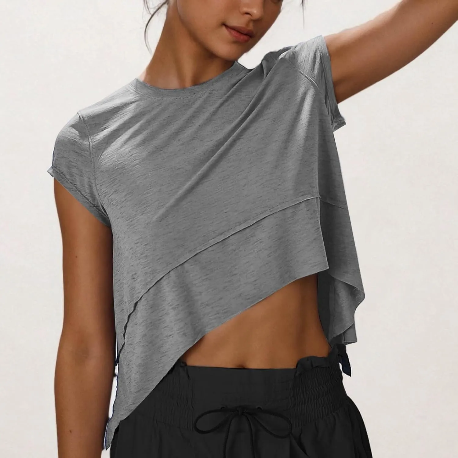 Women's Short Sleeve Workout Shirts Crewneck Sports Yoga Running Flowy Summer Tops Solid Color Basic Tee