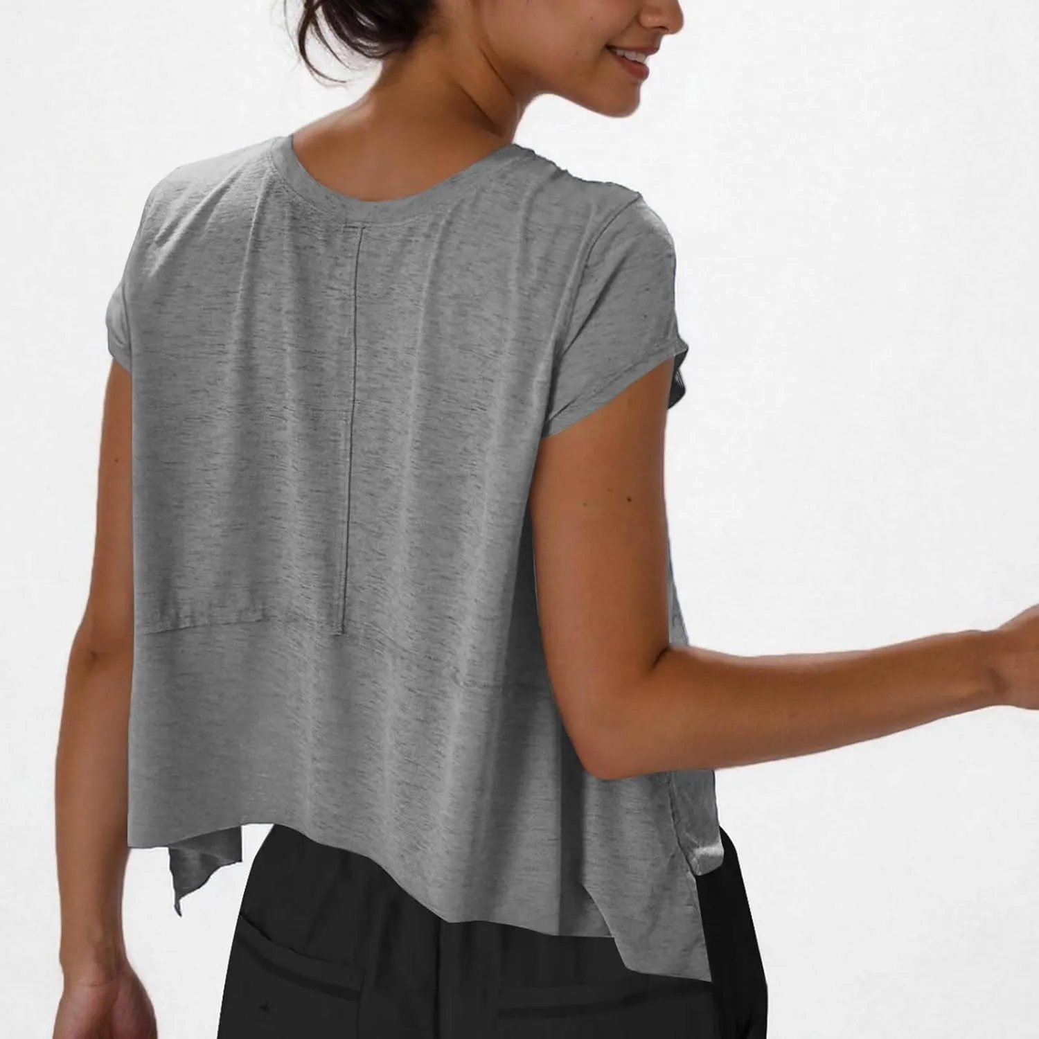 Women's Short Sleeve Workout Shirts Crewneck Sports Yoga Running Flowy Summer Tops Solid Color Basic Tee