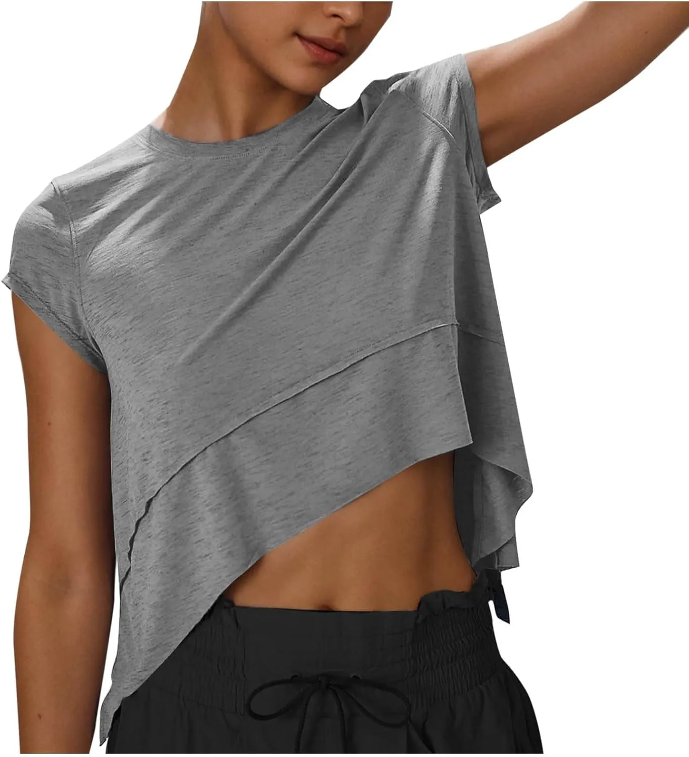 Women's Short Sleeve Workout Shirts Crewneck Sports Yoga Running Flowy Summer Tops Solid Color Basic Tee