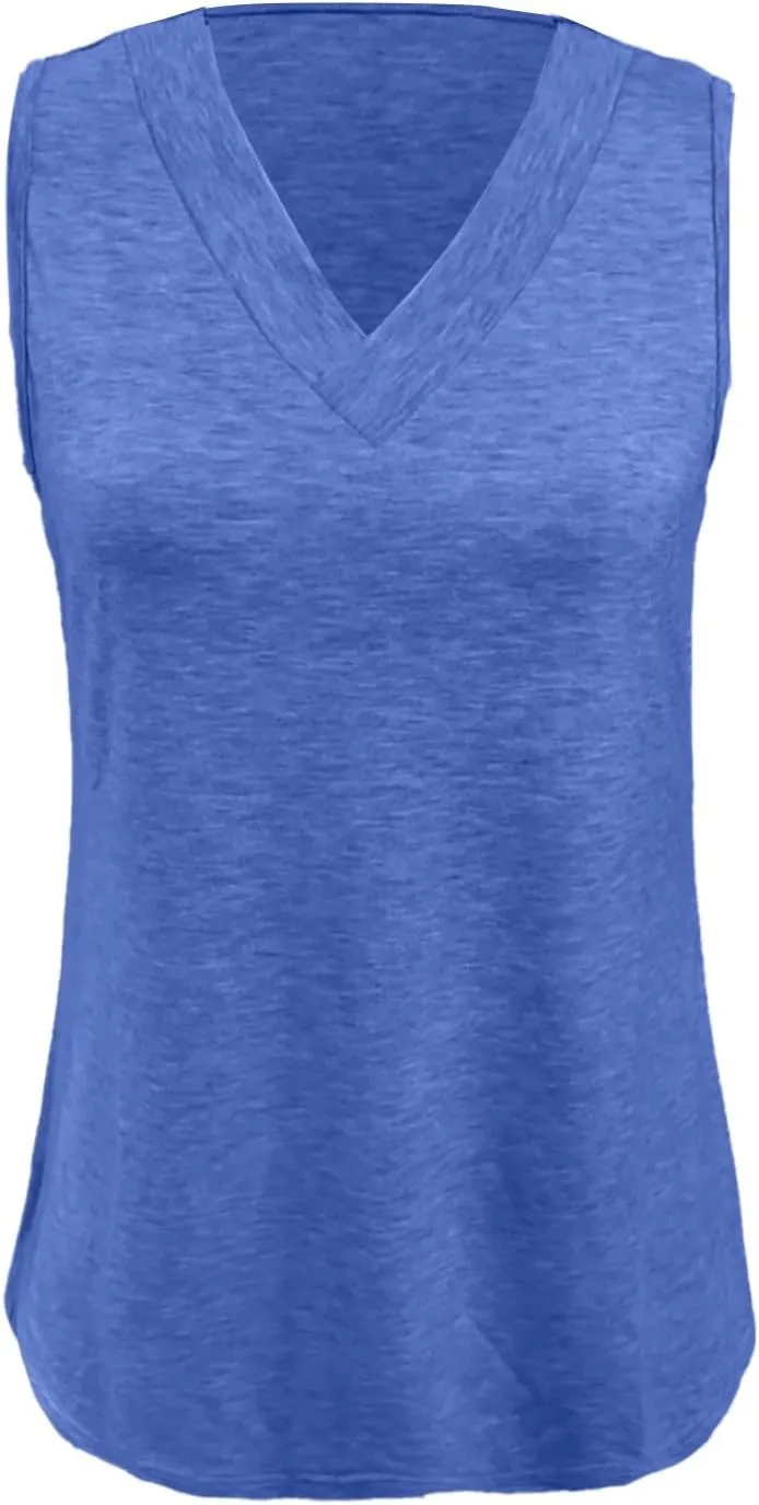 Womens Tank Tops 2025 Sleeveless Summer Vacation Beach Tee Shirts V Neck Comfy Casual Flowy T Shirts