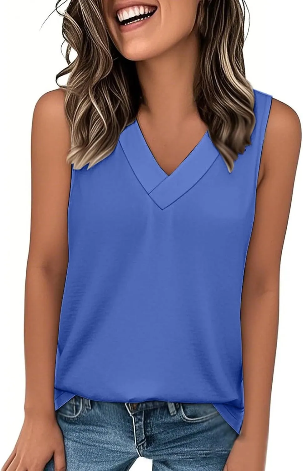 Womens Tank Tops 2025 Sleeveless Summer Vacation Beach Tee Shirts V Neck Comfy Casual Flowy T Shirts