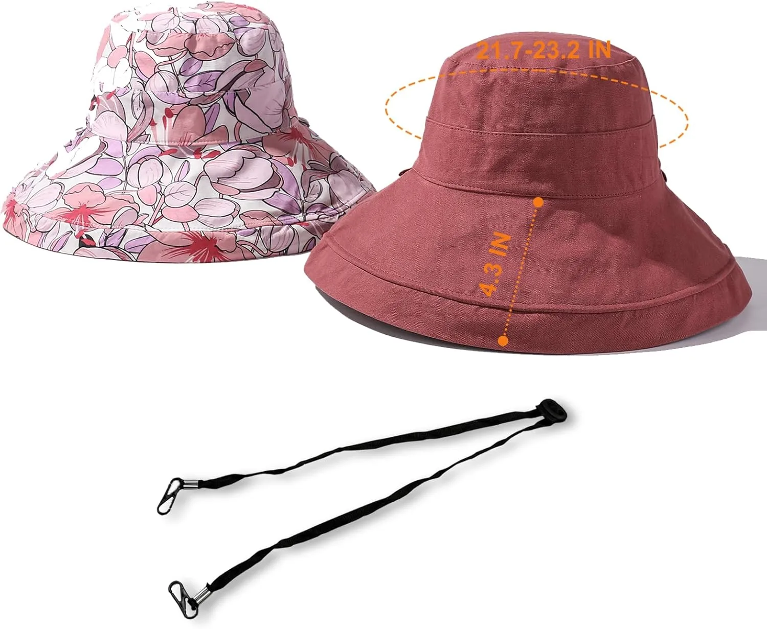 Women's Wide Brim Sun Hats UV Protection - Reversible Bucket Hat Foldable Beach Hat with Chin Strap Summer Hat for Travel
