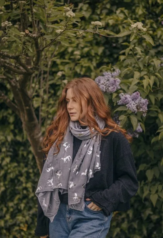 Xander Kostroma - Silver Metallic Unicorn Scarf in Grey for Women - 70 x 180cm - Versatile and Stylish Year-Round Accessory - Perfect for Any Season